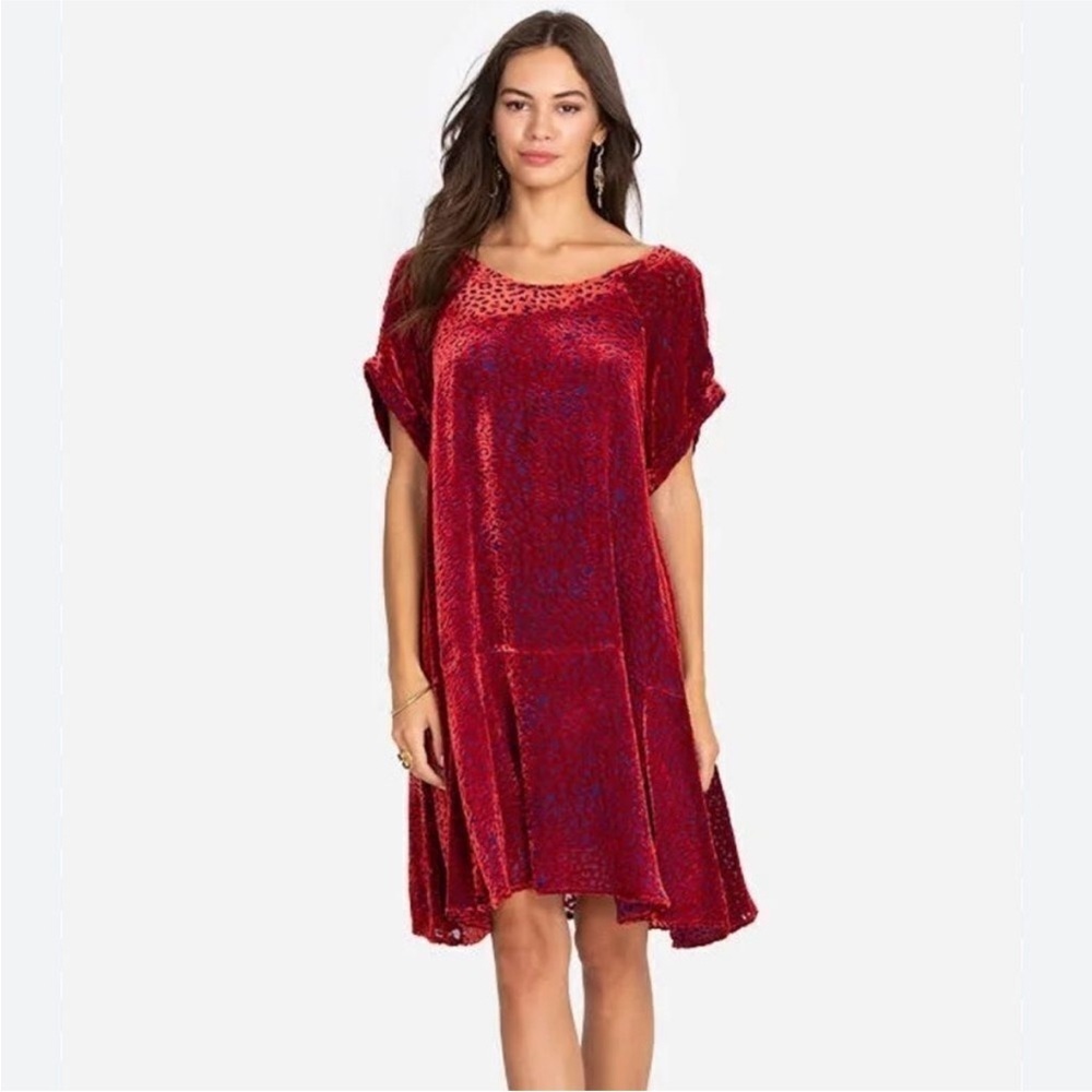 Johnny Was Jade Collection Doris Silk Blend Mini Dress Flare Boho Red Blue